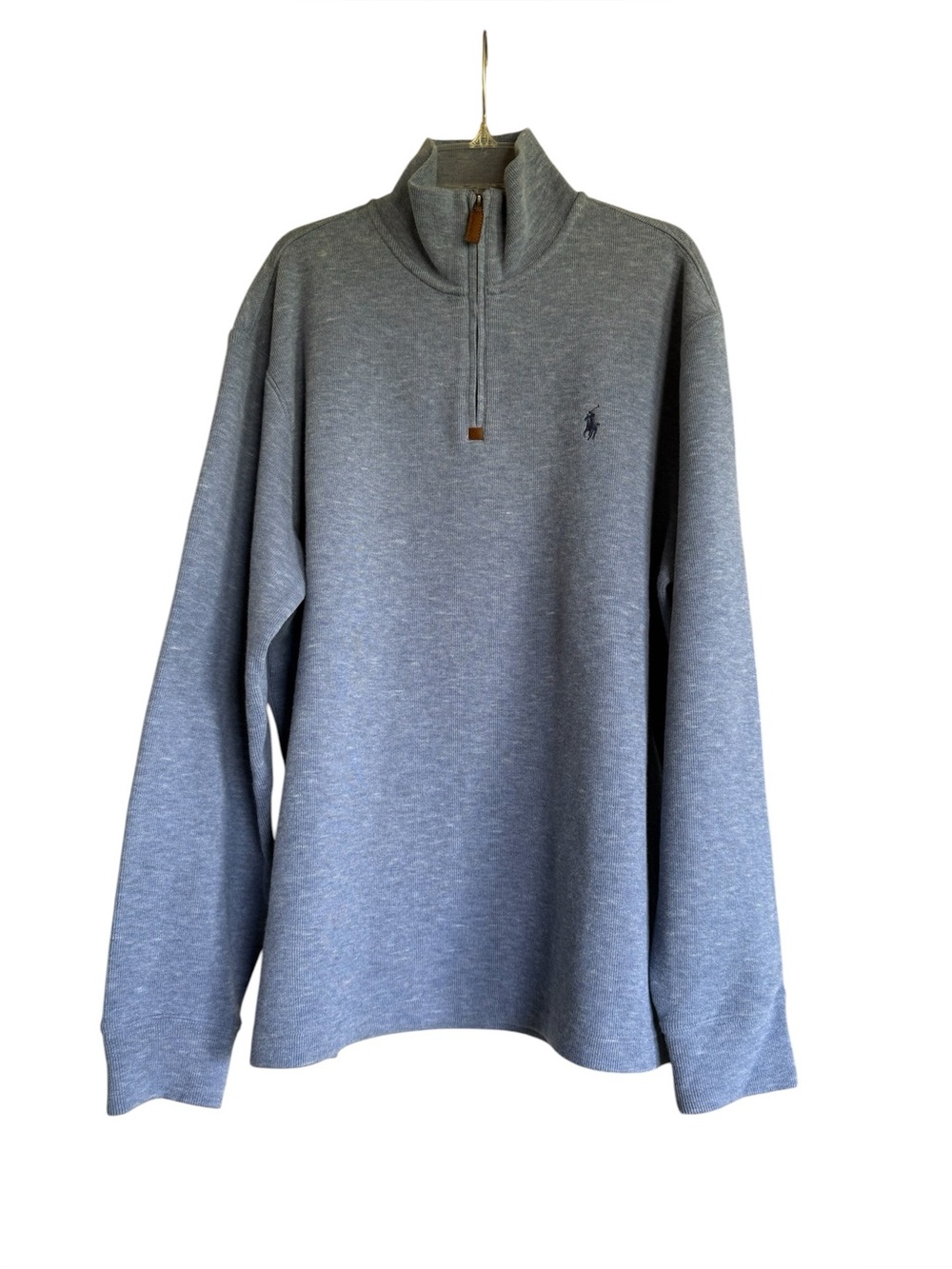 Polo Ralph Lauren Estate Rib Quarter Zip Sweater Blue Gray L Cotton Preppy